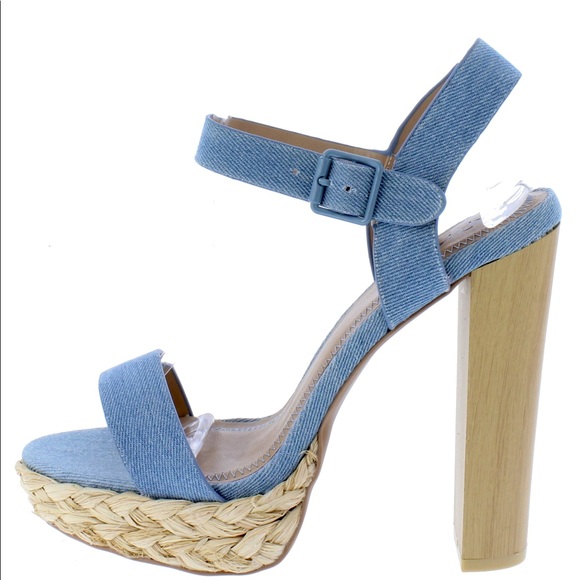 Shoes - 🎉HP🎉Blue Denim Open Toe Block High Heel Platform Sandals